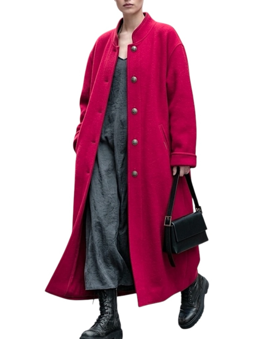 VTG 90s Geiger Austria pure boiled wool red long sweater coat coatigan EU 38